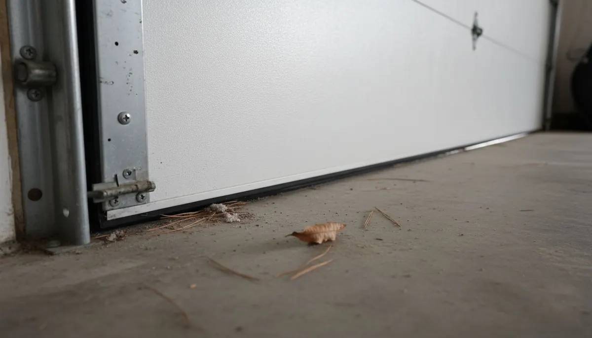 Rubber bottom seal on a garage door resting against a concrete floor